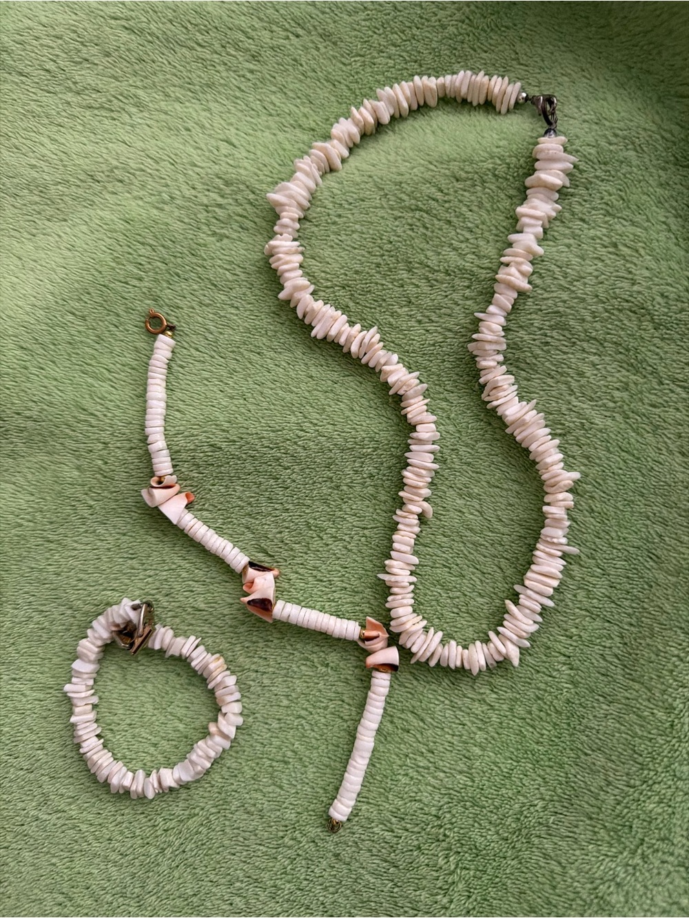 Handmade White Shell Necklace, Bracelet & Anklet Set